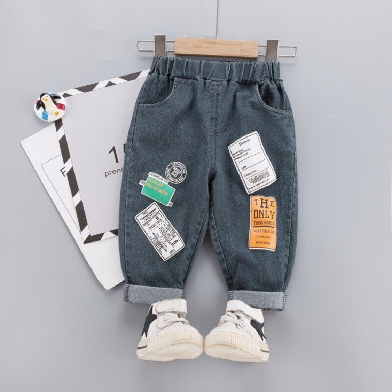 Autumn Baby Boys Denim Jeans Patchwork Casual Pants Children Kids Full Length Trousers