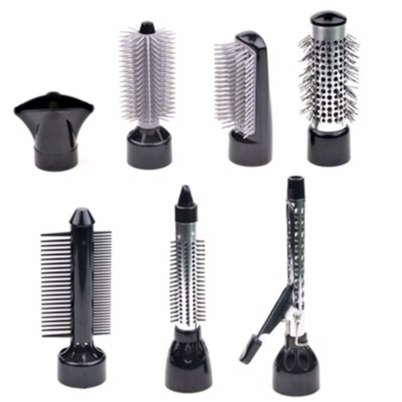 US Plug 7 in 1 Multifunction Negative Ion Hair Dryer with Comb Hair Dryer Set Curling Wand Straight Hair with 7 Att