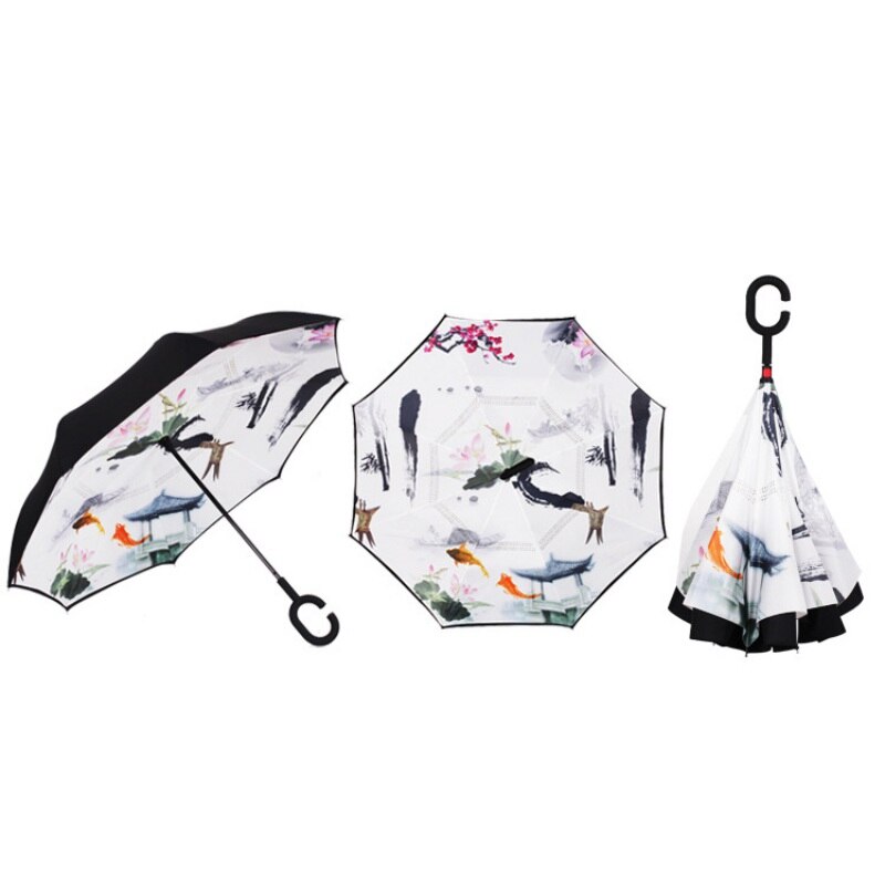 80 Cm Dubbele Laag Zelf Ondersteuning Paraplu Winddicht Opvouwbare Reverse Omgekeerde Regen Bescherming Inside Out C-Haak Auto Handsfree: 18