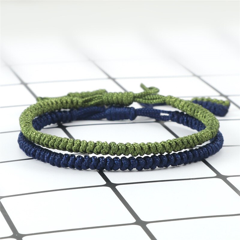 Pulsera budista tibetana para hombre y mujer, brazalete ajustable con nudo de cuerda verde hecho a mano, joyería hecha a mano