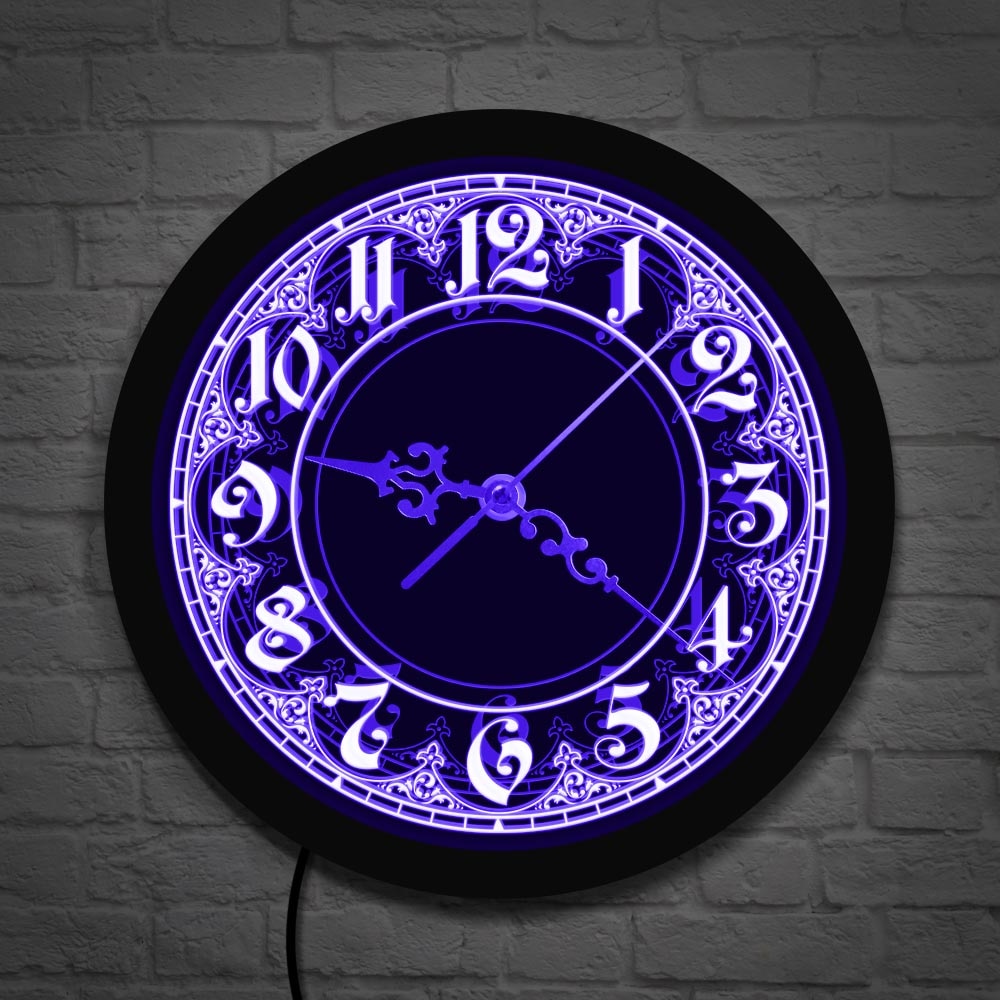 Fancy Nummers Vintage Verlichte Wandklok Grote Aantallen Wandlamp Novelty Ronde Klok Arabische Cijfers Horloge