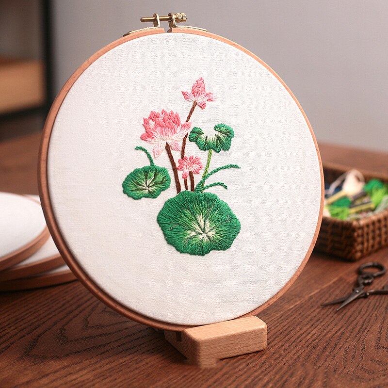 Chinese DIY Lotus Embroidery Kit with Hoop Craft kits Pattern Printed Cross-stitch Set Handmade Sewing Art Painting Home Decor