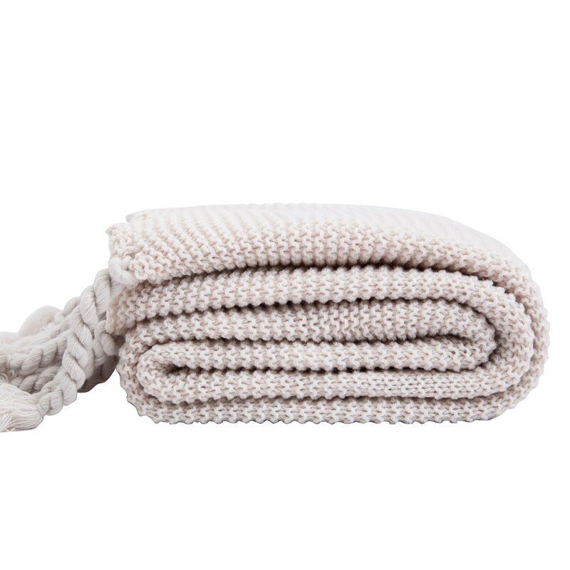 Manta de hilo de tiro con borla para cama, sofá a cuadros para viajes, avión, Mantas para la siesta, tapiz de pared lisa, cubrecama, Mantas Koc: Marfíl