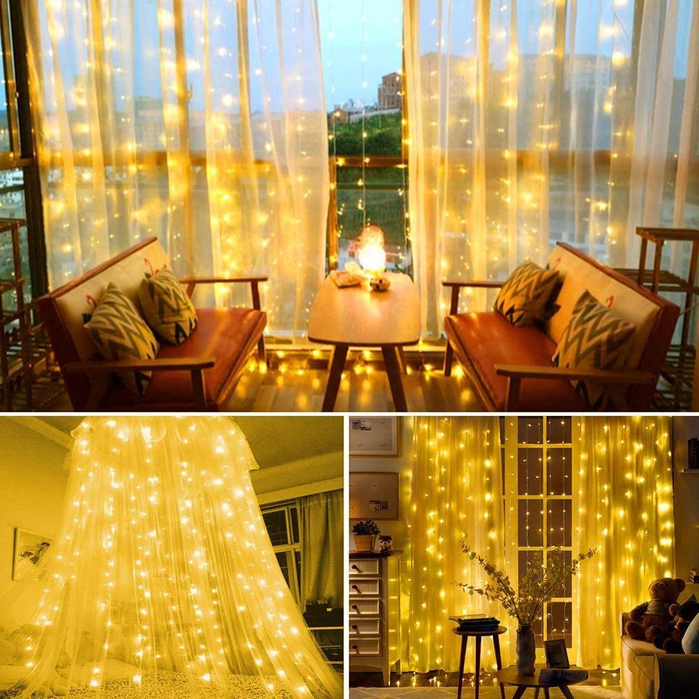 3m ledede gardinstrenglys julekransledede bryllupsfestlys til indendørs udendørs hjem gardinvindueindretning med fjernbetjening
