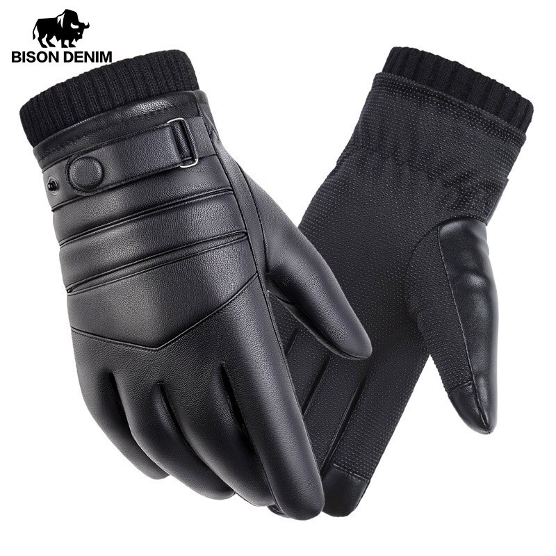 BISON DNEIM-guantes cálidos de invierno para hombre, guantes gruesos de cuero sintético para ciclismo, deportes al aire libre, a prueba de viento, para invierno, S052: Default Title