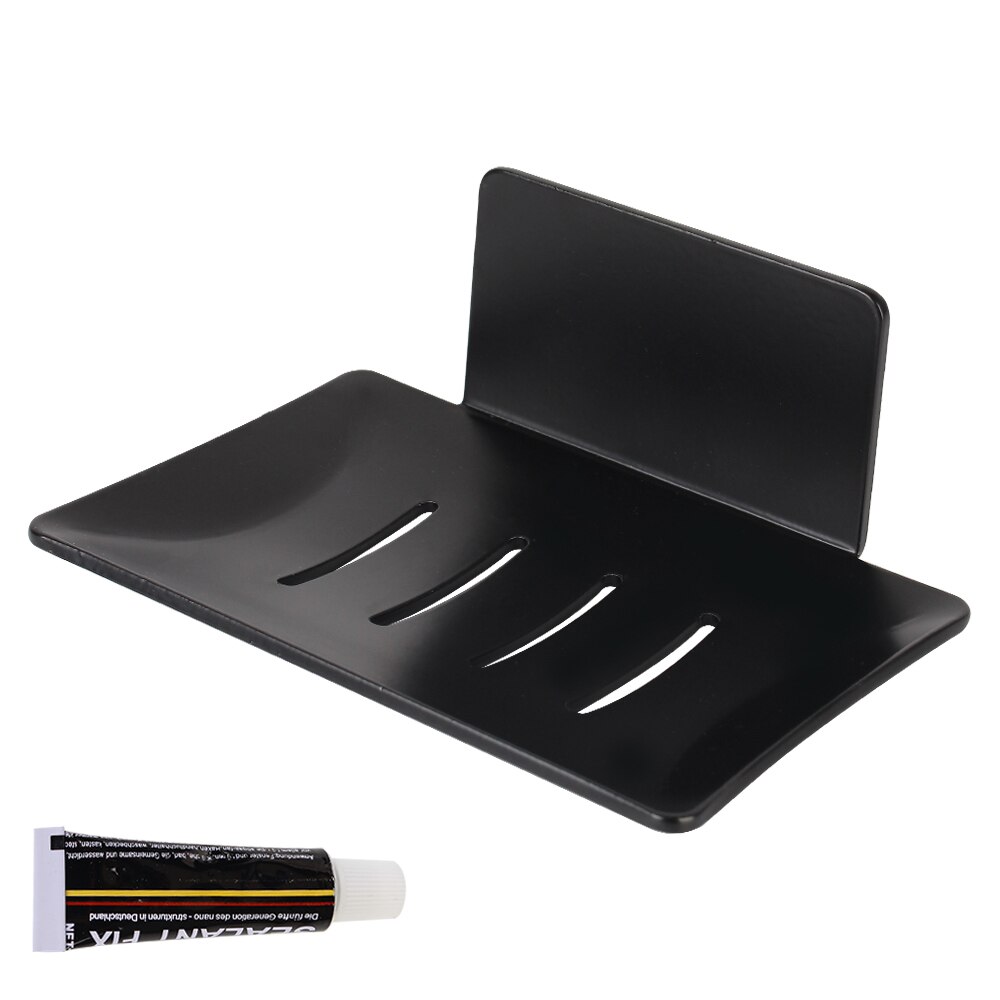 For Kitchen Stainless Steel Soap Dish Sponge Holder Storage Plate Tray Bathroom Organizer Container Wall Mounted No Drilling: black