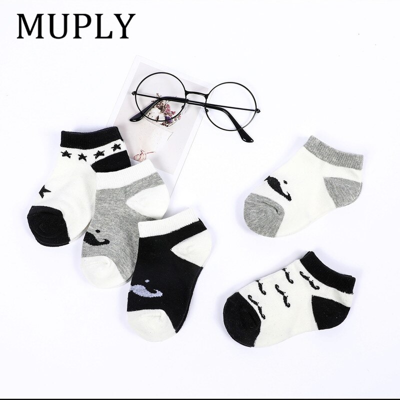 Chaussettes courtes en coton pour bébés filles et garçons de 0 à 2 ans, imprimées d'animaux, 5 pièces