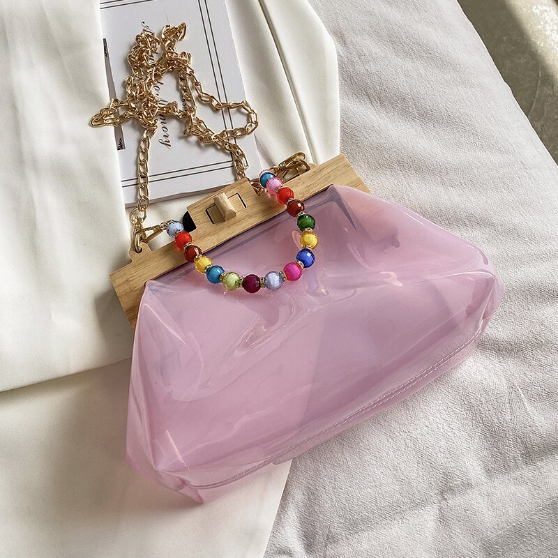 Transparent Jelly Tote bag Summer High PVC Women's Handbag Chain Shoulder Messenger Bag Travel Bag: 25 CM Pink