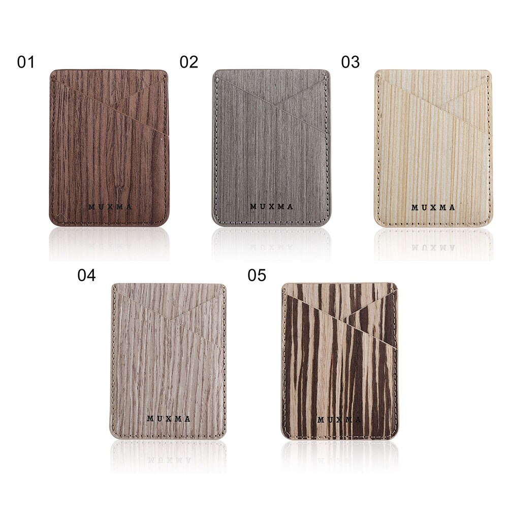 Houten patroon id creditcardhouder telefoon portemonnee hoesje zelfklevend pu telefoonhoesje sticker elastische kaarthouders tassen
