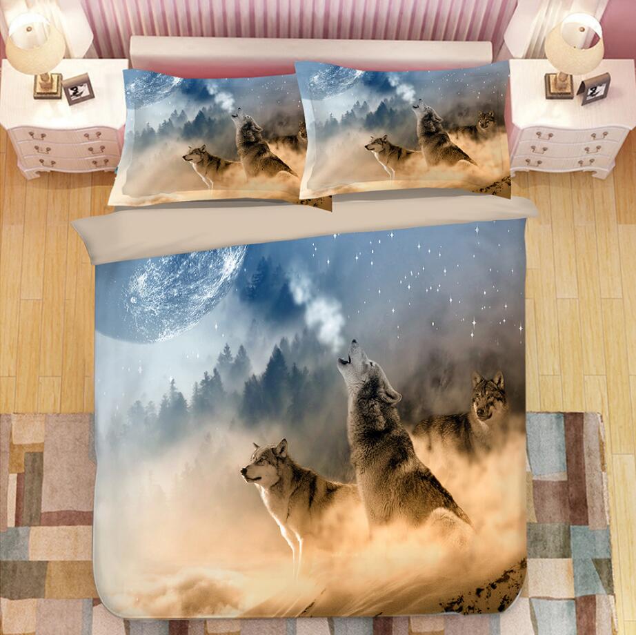 Animaux 3D loup lune ensemble de literie literie personnalisée housse de couette couette et taie d'oreiller couverture de lit Textile à la maison