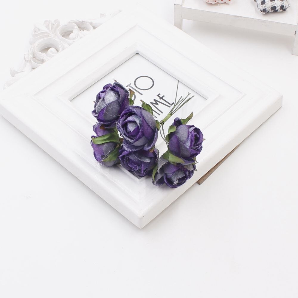 6 einheiten/lot günstige Mini Rose Silk Rose Künstliche Blumen Papier Blumen Dekoration Für Scrapbooking Blume Bouquet von DIY weddi: Dark blue