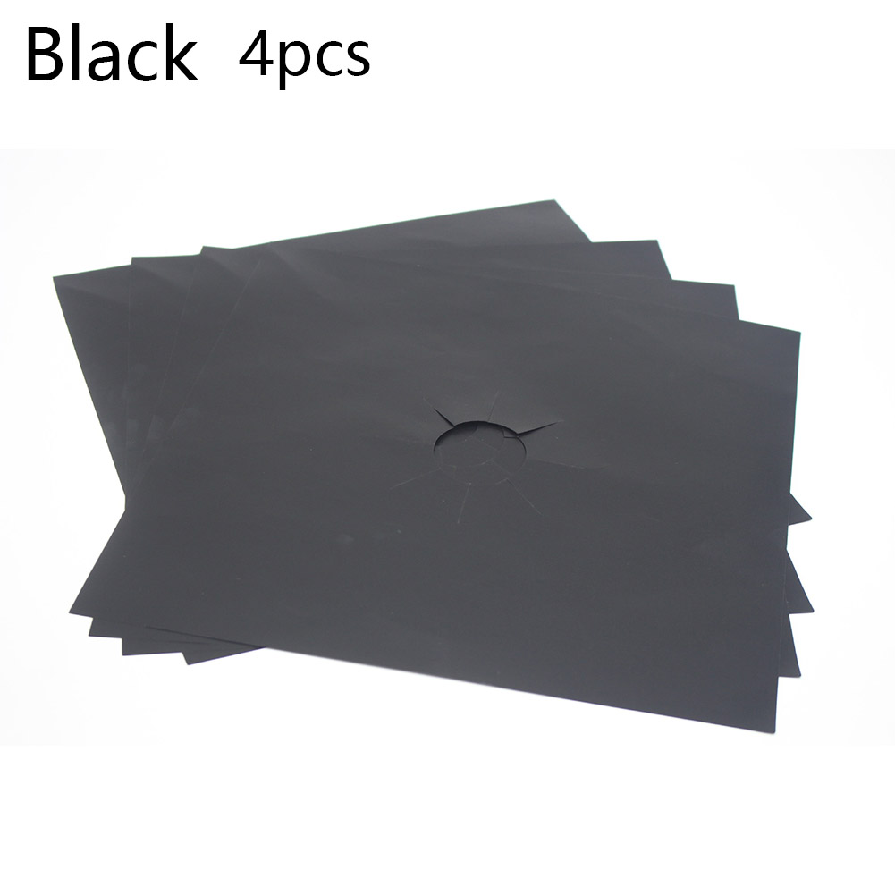 4Pcs/Set Reusable Gas Stove Protector Non-Stick Glass Fiber Gas Stove Mat Cooker Cover Clean Pad For Kitchen Accessories: black