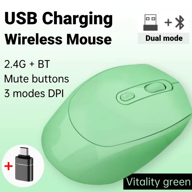 Draadloze muis Oplaadbare gamermuis Dubbele modi Bluetooth-compatibel 2.4G USB Mute-muizen voor laptop Pad Tablet Macbook Mause: Blauw