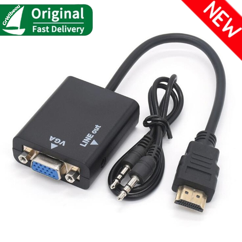 Grwibeou HDMI-compatibel naar VGA-adapter HD 1080P mannelijk naar VGA vrouwelijk converter met audiokabel HDTV NAAR VGA voor pc-laptop tablet: Default Title