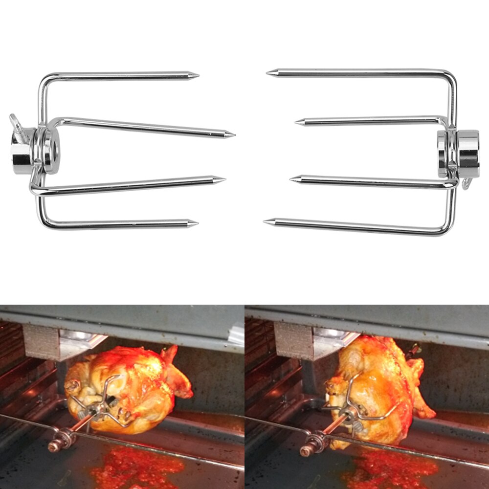 Horquillas de acero inoxidable para barbacoa, herramientas de cocina para asar pollo, carbón vegetal, tenedor de carne, Rotisserie, 2 unids/set por juego