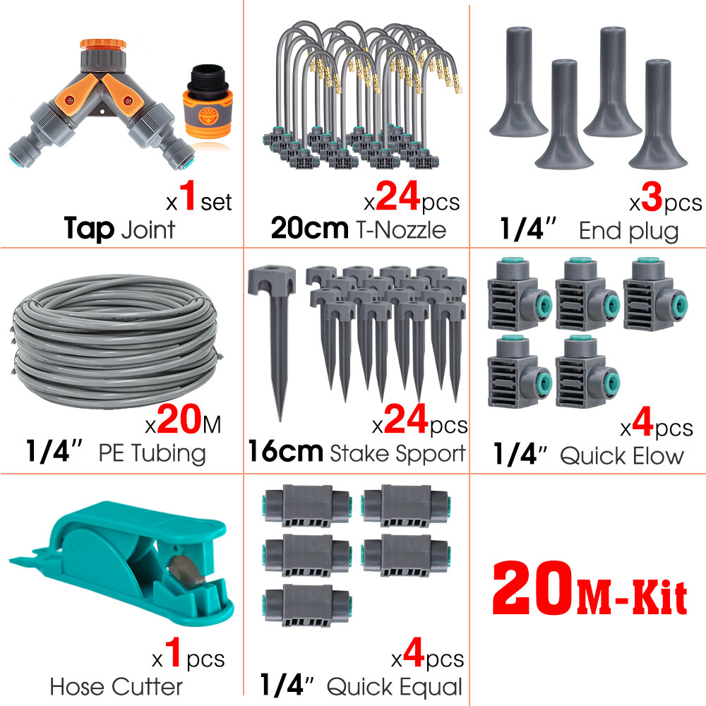 5M-30M 45W-60W Self-priming Pump Watering System 360° Bendable Mist Brass Misting Sprinkler Quick Connector Drip Irrigation Kits: Navy Blue