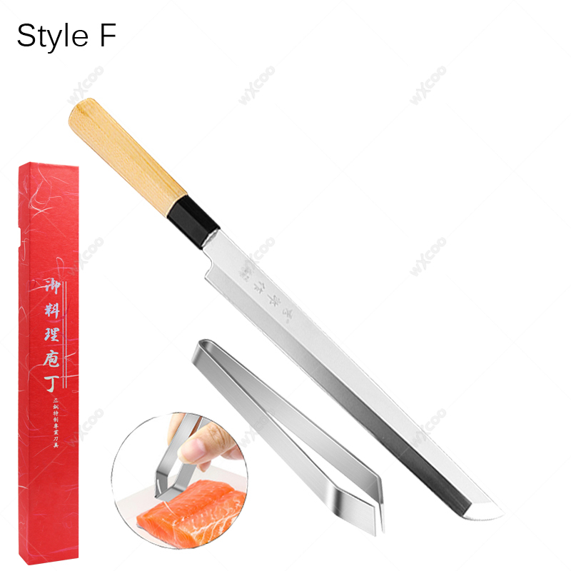 Faca de chef japonesa profissional, faca de sashimi de salmão, lâmina espessada, facas de cozinha de aço inoxidável, clipe de espinha de peixe: Preto