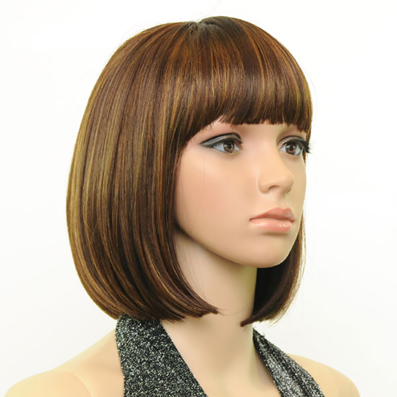 Hairjoy kvinnor syntetiskt hår peruk snygg lugg brun blandad kort rak peruk 3 färger tillgängliga