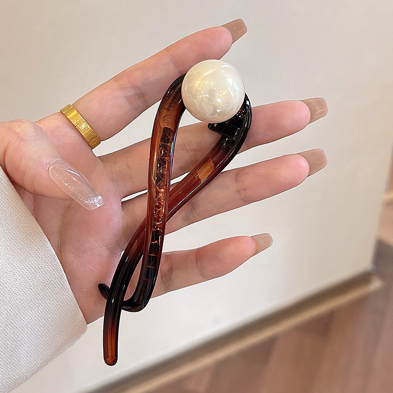 Pinzas para el cabello con forma de cola de caballo Retro para mujer, horquillas con Clip de tiburón y perlas a la , pasadores, accesorios para el cabello: YELLOW