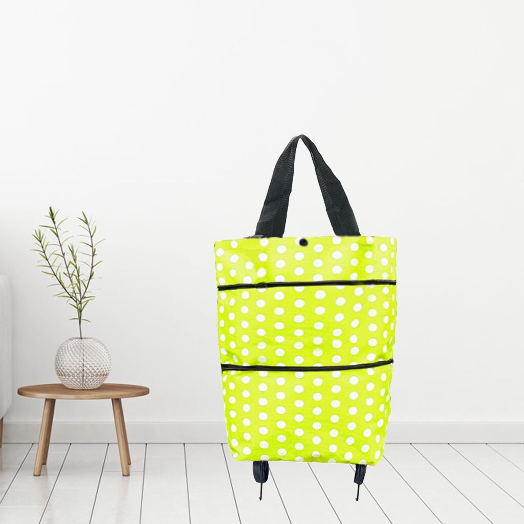 Light Weight Shopping Cart Storage with Wheels Printed Tidy Food Organizer Vegetables Bag Grocery Carts: Green Circle