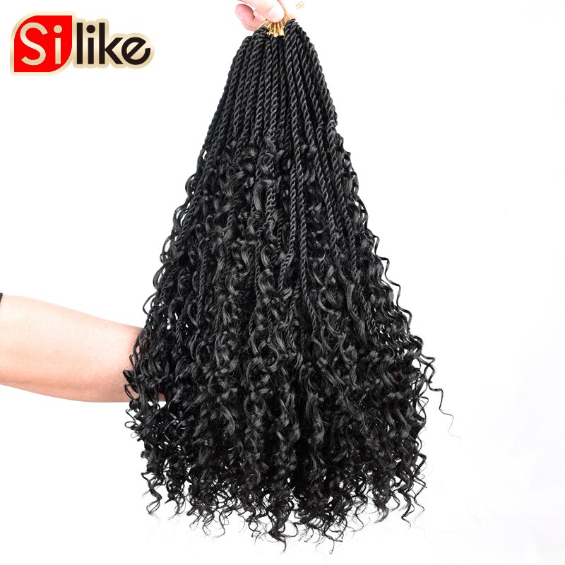 Trenzas de ganchillo senegalés de 18 pulgadas, trenzas desordenadas con extremos curvos, extensión de cabello trenzado de ganchillo sintético para mujeres negras: #1B / 1 unids/lote