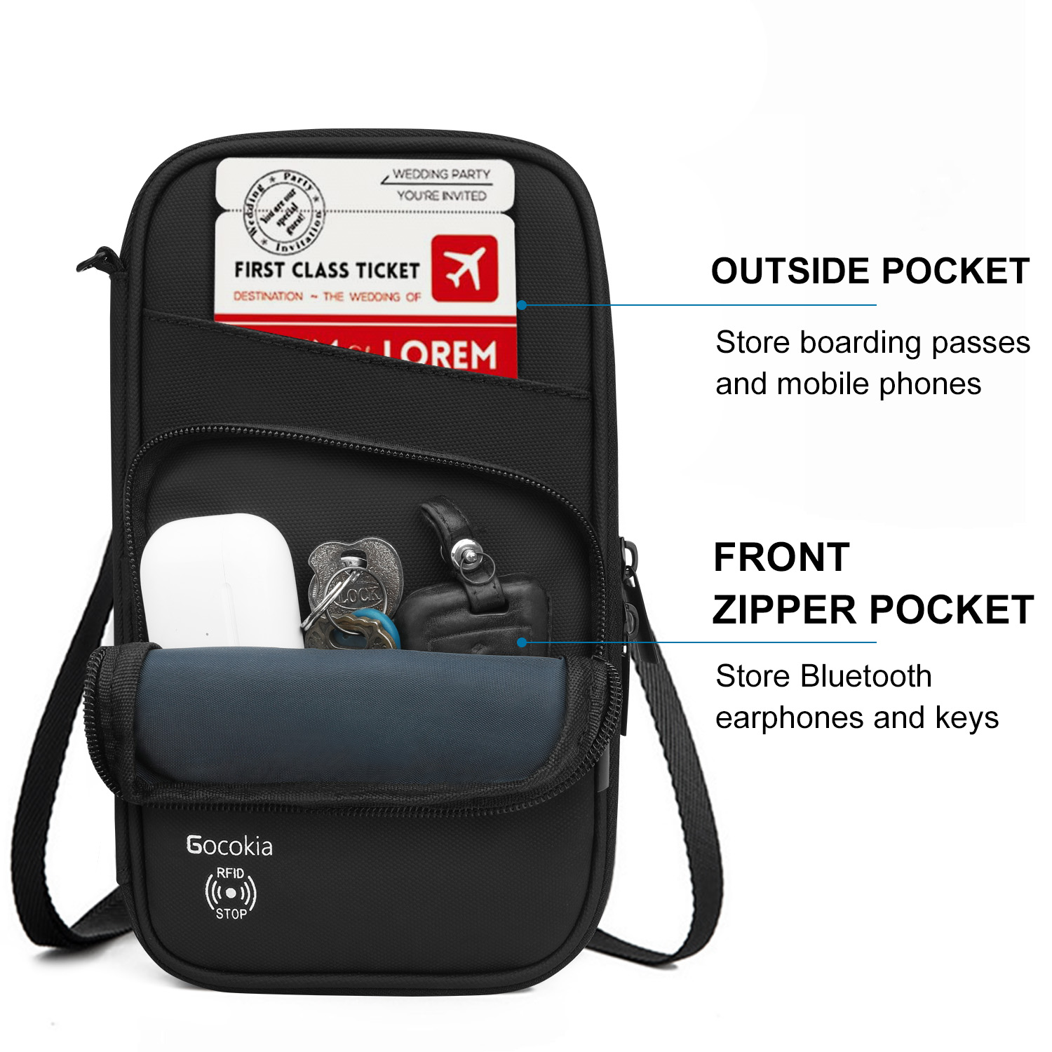 Multi Pocket Passport Bag Travel Wallet with Shoulder Strap-Family Passport Holder of 5, RFID Blocking Passport Wallet for Men W