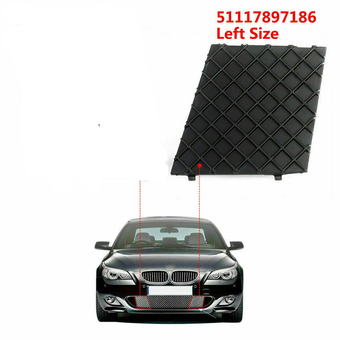 Een Paar Zwarte E60 E61 Auto Voorbumper Lagere Mesh Grill Plaat Trim Cover Voor Bmw E60 E61 M 51117897186 51117897184 Bumper Cover: left