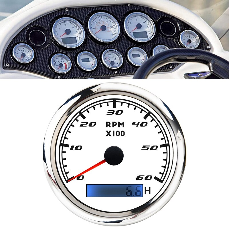 Universal Speedometer 12V/24V Odometer 85mm LCD Hourmeter Tachometer Backlight for Marine Car Motorcycle: white