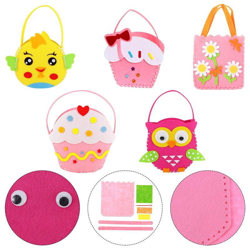 5 Sets Handbag Making Kits Kids Handmade Non-woven Bag Kits DIY Craft Supplies