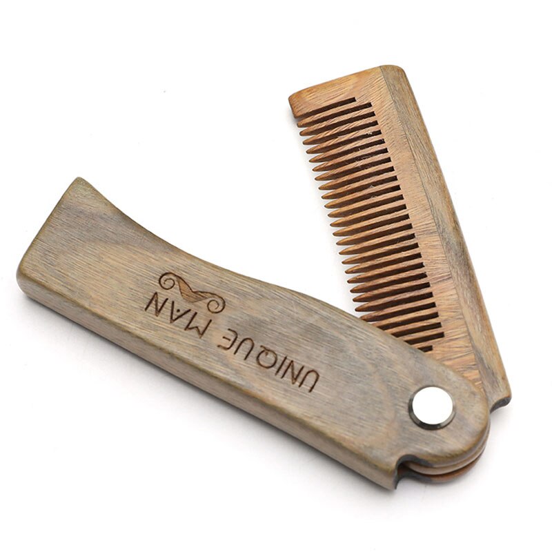 para barba peine hombre cepillo pelo Peine de madera Natural de sándalo para barba, bolsa plegable, cepillo de pelo, barba y bigote, para hombres: style2