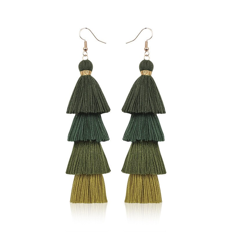 Bohemian 4 Gelaagde Kwastje Oorbellen Voor Vrouwen Etnische Lange Fringe Multi kleur Verklaring Dangle Earring Meisjesschoenen Sieraden: Licht Geel Kleur