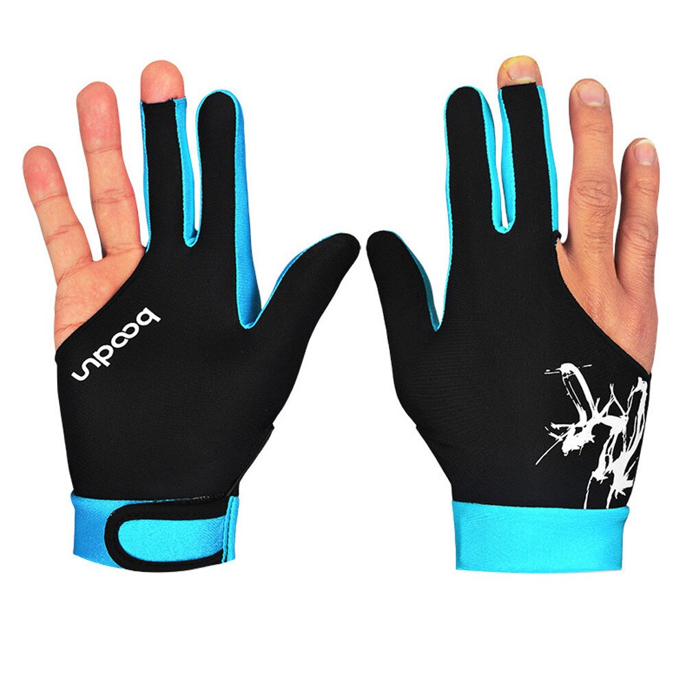 Billardhandsker spandex trendy handsker snooker tre-finger billard handske pool venstre og højre hånd åben #e: Himmelblå / L