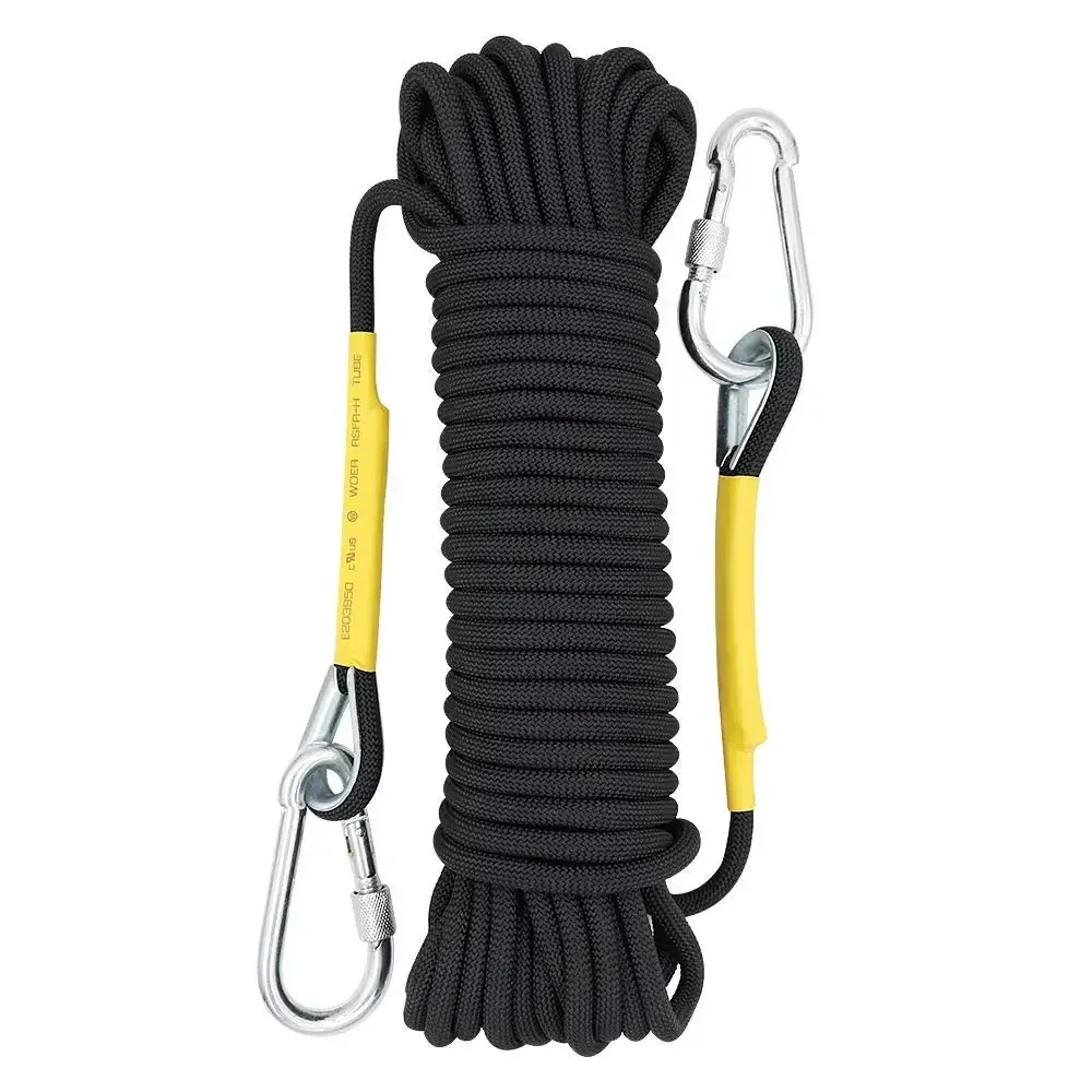 Tomshoo cuerda de escalada de 10mm 10M/20M/30M cuerda de escalada estática al aire libre rescate seguridad contra incendios Escape escalada cuerda de emergencia: Negro
