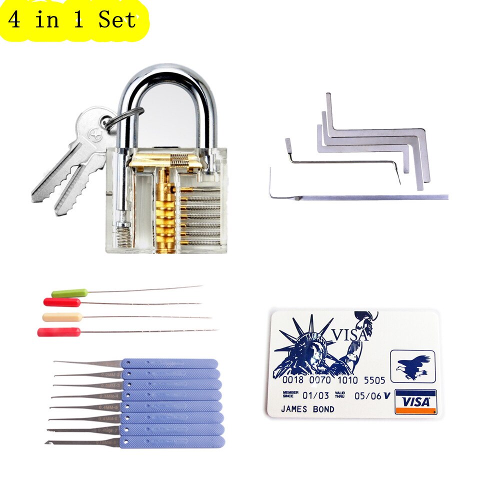 Professionele Slotenmaker Gereedschap Set Slotenmaker Praktijk Gereedschap Transparant Lock 5 stks Spanning Moersleutel 10 stks Broken Key Extractor: Goud