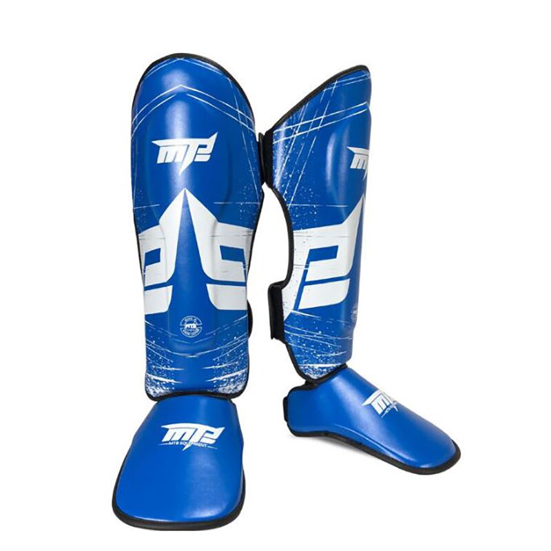 MMA Sparring Wushu boxe Muay Thai protège-tibia W/instep Kickboxing équipement de soutien de la cheville Sanda protège-jambes Leggings DEO: Bleu / L for 170-185cm