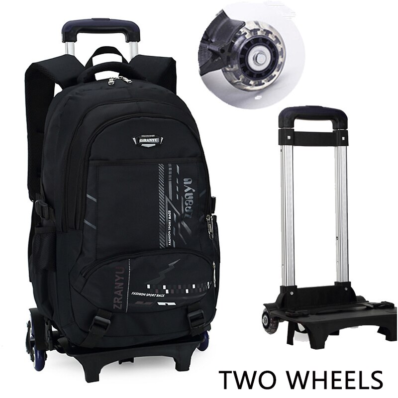 Sixrays Kinderen Waterdichte Rolling Schooltassen Rugzak Op Wielen Grote Capaciteit Kind Rugzak Met Wielen Bagage Mochilas: Black-TWO WHEELS