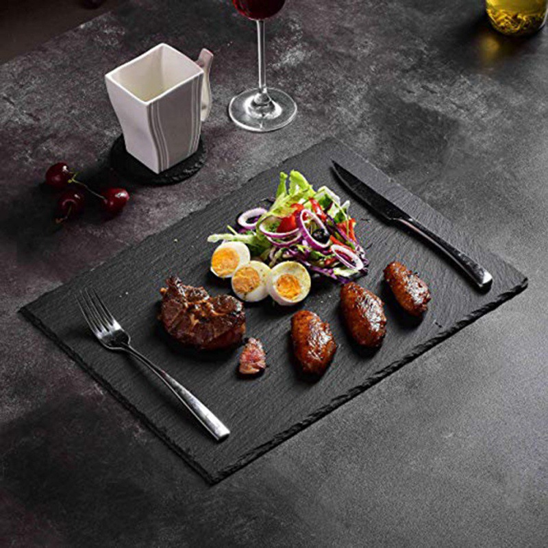 Slate Stone Coasters Rectangle Black Serving Plate For Cake Bar Kitchen Natural Edge Stone Drink Coaster