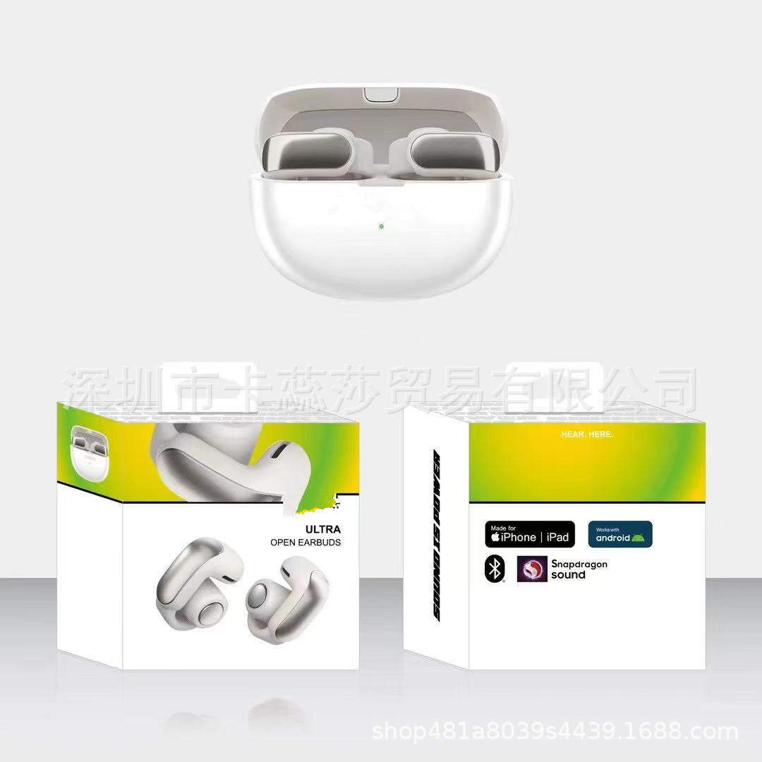 high Bose Ultra open Bluetooth earbuds with ear clips and high-end wireless Bluetooth earphones: WHITE