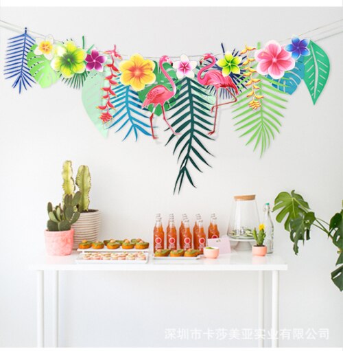 Hawaiian kaktus flamingo banner kranseblad papir fest banner bunting dekoration hawaiisk tema fest fødselsdag forsyninger: Blad 2