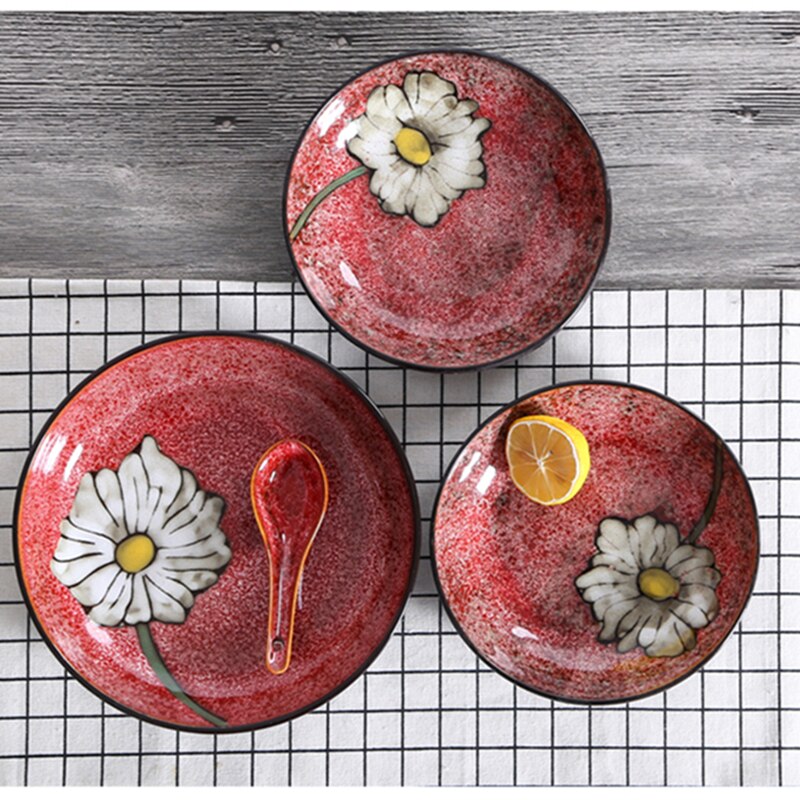 Chinees retro keramisch serviesgoed soeppan lepel borden servies huishoudelijke keukenbenodigdheden handgeschilderd bloemenpatroon