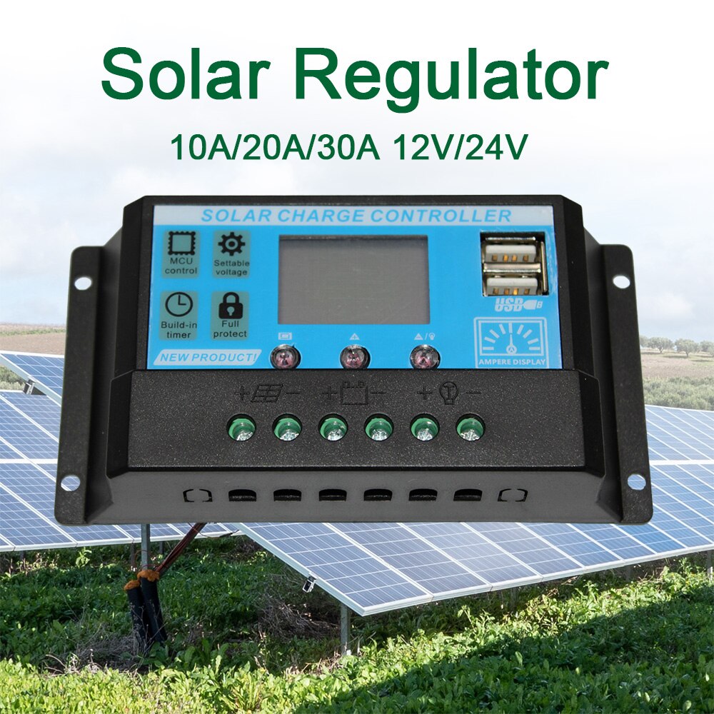 Zonnepaneel Controller 10A 20A 30A Dual Usb-poort Solar Laadregelaar 12 V 24 V Voor Thuis Solar Panel kit