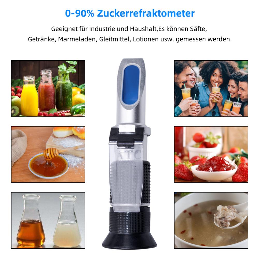 Bärbar brix refraktometer 0-90%  handhållen sockerhaltsmätare för fruktjuicesoppa vätskeindexmätinstrument