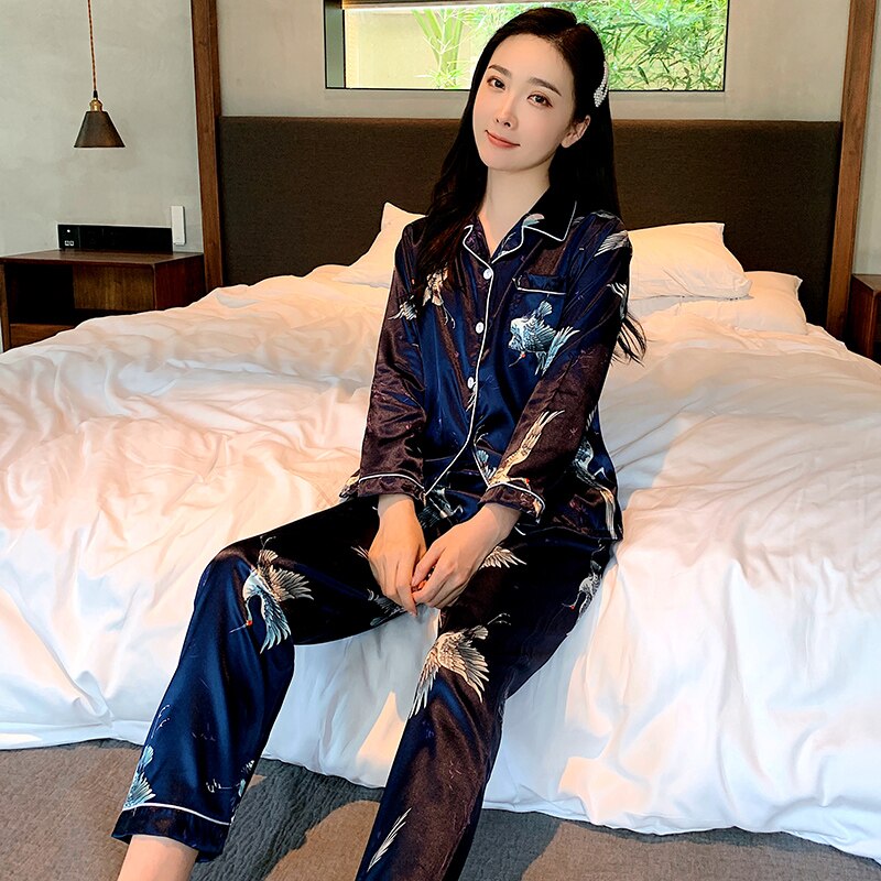 Par menn og kvinner sateng pyjamas sett 2 stk topp og bukse hund valp tegneserie silke glatt vår femme nattøy natttøy pjs