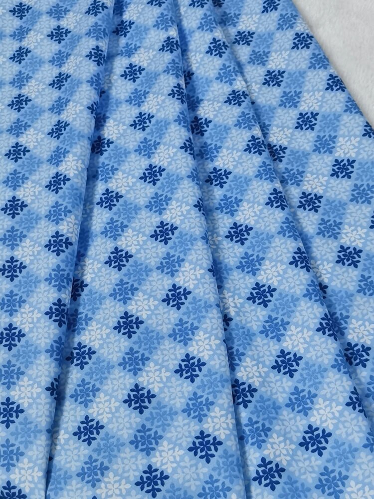 100% de copos de nieve azul cielo para Navidad, tela de algodón geométrica, costura artesanal, Telas de tejidos de retales, tejido Tilda, artesanía de muñecas