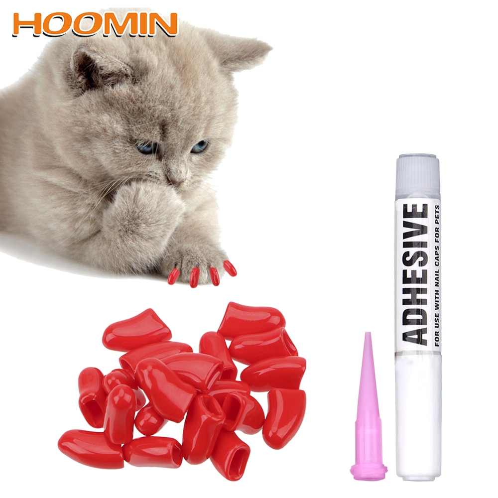 HOOMIN – couvre-ongles en Silicone anti-rayures, 20 pouces, bouchons d'ongles pour animaux de compagnie, colle et applicateur de couleur aléatoire, produits pour animaux de compagnie
