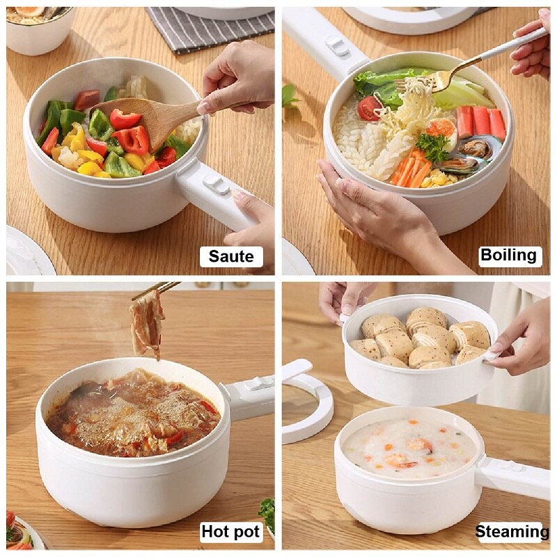 220V Multifunction Pot Integrated Electric Cooking Pot Household Pot Breakfast Machine Frying Pan Steamer Pot 1.5L