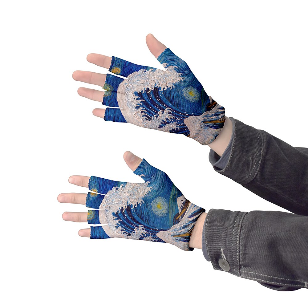 Guantes de punto de arte para adultos, guantes de medio dedo, pintura al óleo de Van Gogh, estampado, pantalla táctil, antideslizantes, guantes de muñeca