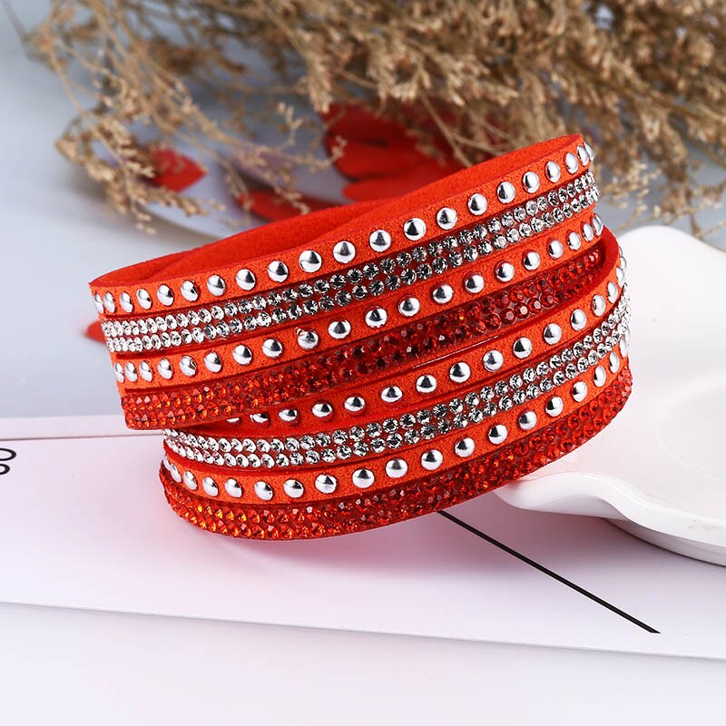 HOCOLE-Pulseras de cuero con abalorios de cristal para mujer, pulsera de diamantes de imitación multicapa, joyería femenina, de boda: Orange Bracelet
