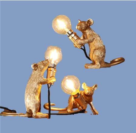 nordisch MODERNE LED TISCH LAMPE HADEMADE HARZ MAUS LAMPE NACHT NACHT LICHT SCHLAFZIMMER Dekor WEIß SCHWARZ Gold E12 STUDIE TISCH LAMPEN: Schwarz Gruppe