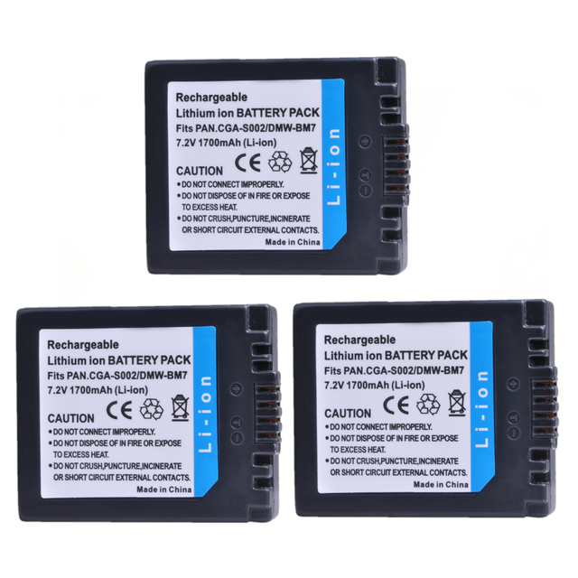 CGA-S002E CGA-S002 DMW-BM7 Battery and Charger for Panasonic CGA S002E S002, Lumix DMC FZ10 FZ20 FZ1 FZ2 FZ3 FZ4 FZ5 FZ15: 3x Battery